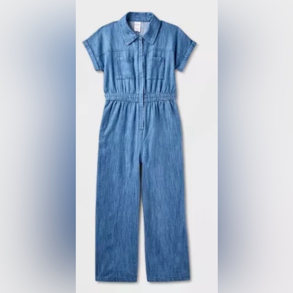 Girls Adaptive Short Sleeve Jumpsuit-Medium Wash XL(14) - Picture 3 of 5